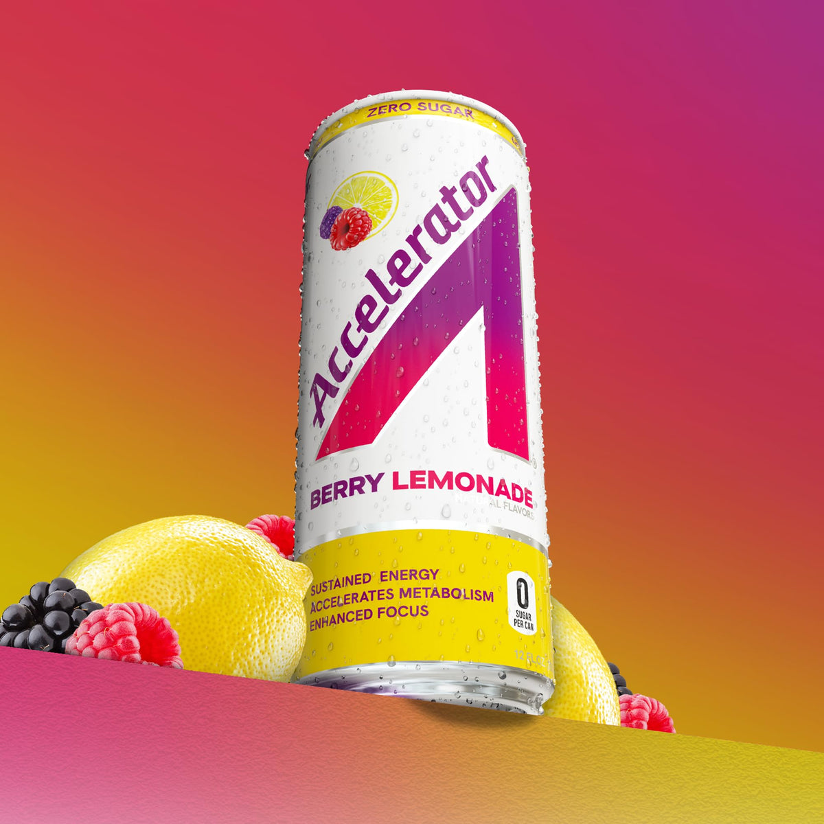 Accelerator Energy Drink Berry Lemonade — Zero Sugar, 200mg Caffeine (12-Pack)