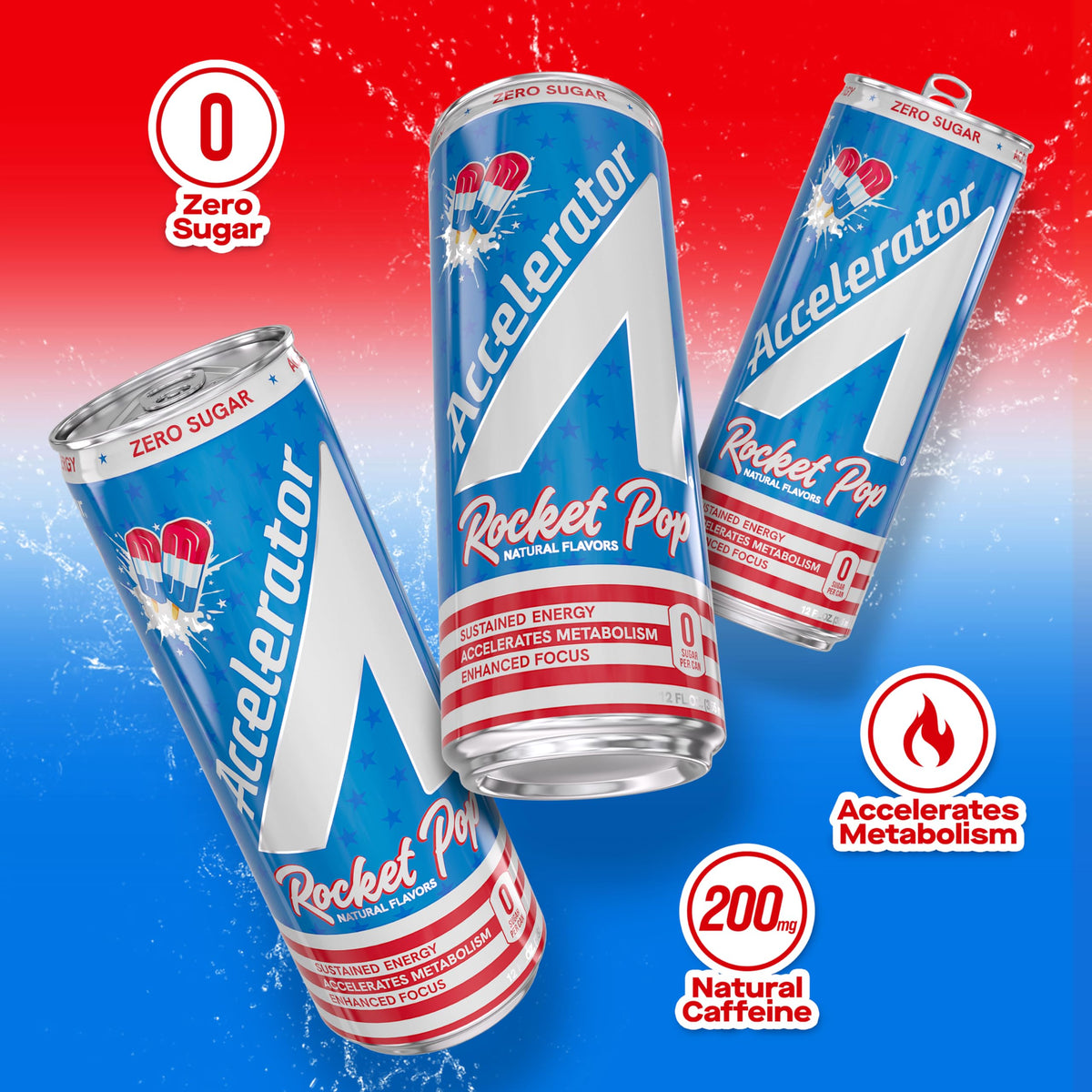 Accelerator Energy Drink – Rocket Pop 12oz Can (12 Pack) | Zero Sugar, 200mg Natural Caffeine