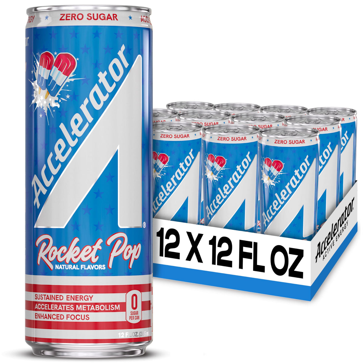 Accelerator Energy Drink – Rocket Pop 12oz Can (12 Pack) | Zero Sugar, 200mg Natural Caffeine