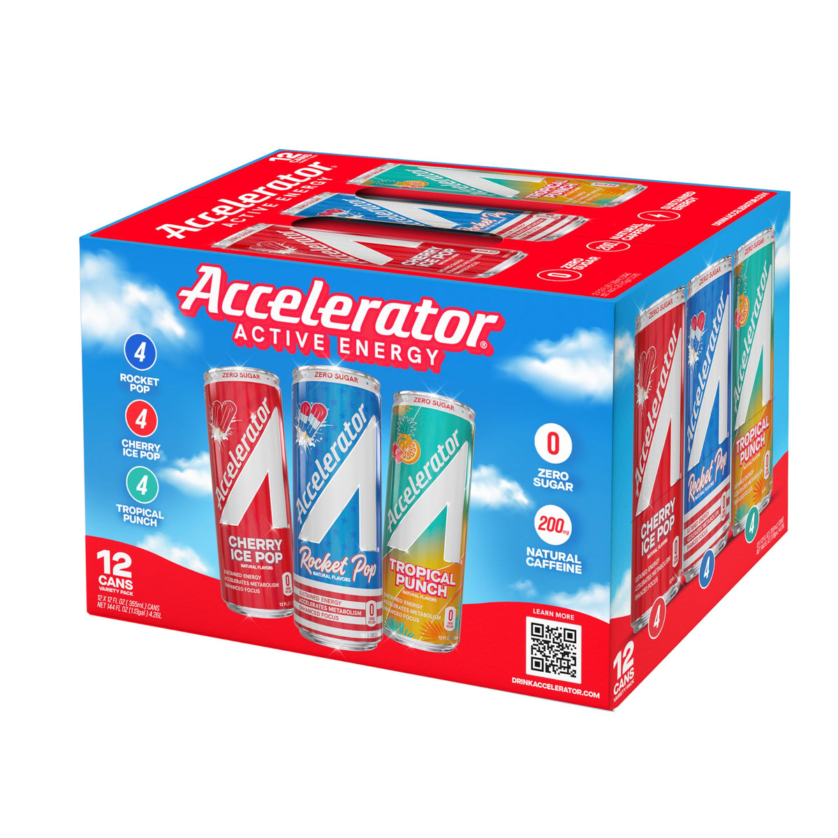 Accelerator Energy Drink Variety Pack | 12 x 12oz Zero Sugar, 200mg Natural Caffeine