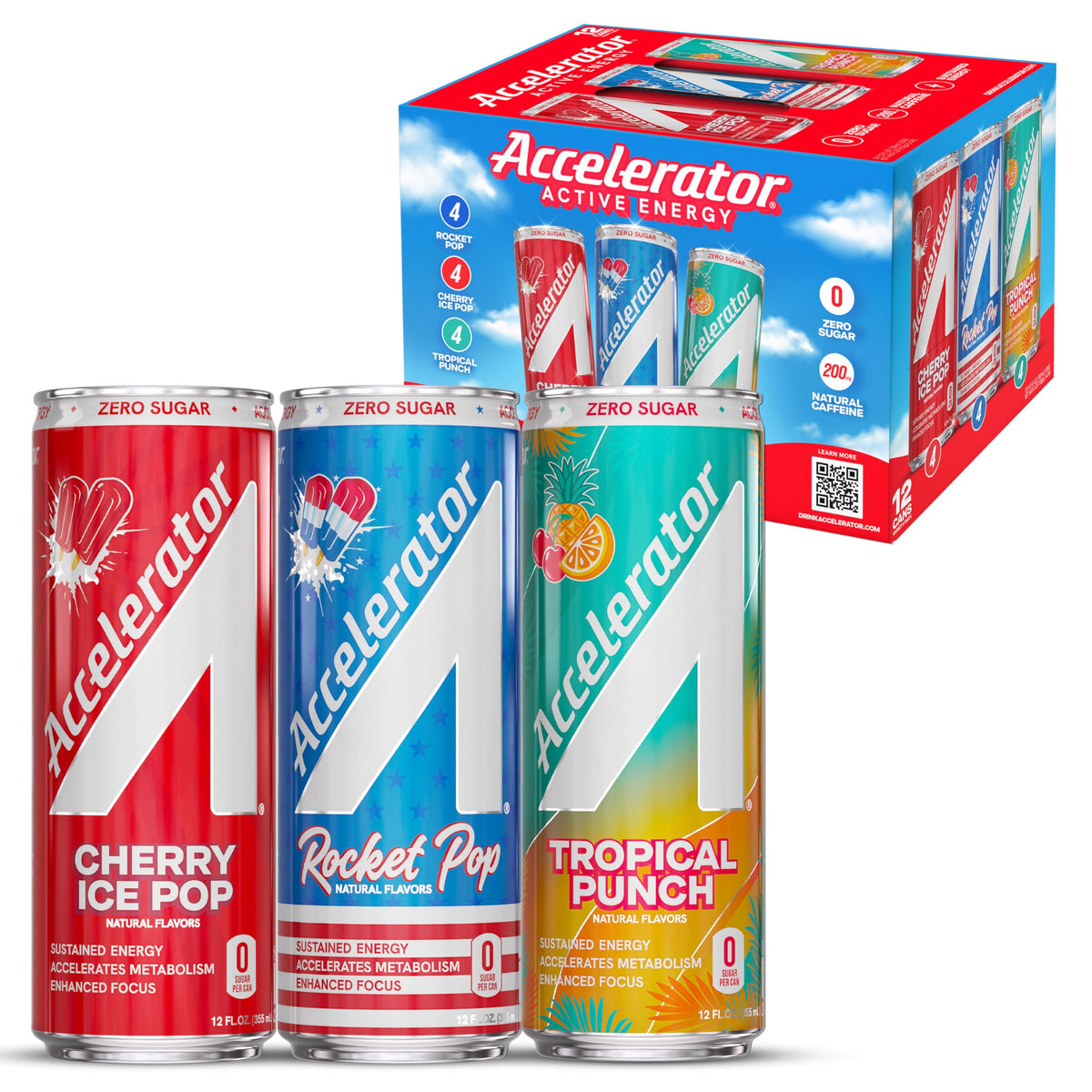 Accelerator Energy Drink Variety Pack | 12 x 12oz Zero Sugar, 200mg Natural Caffeine