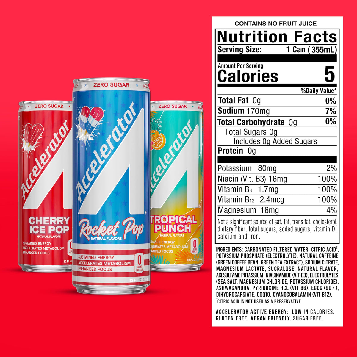Accelerator Energy Drink Variety Pack | 12 x 12oz Zero Sugar, 200mg Natural Caffeine