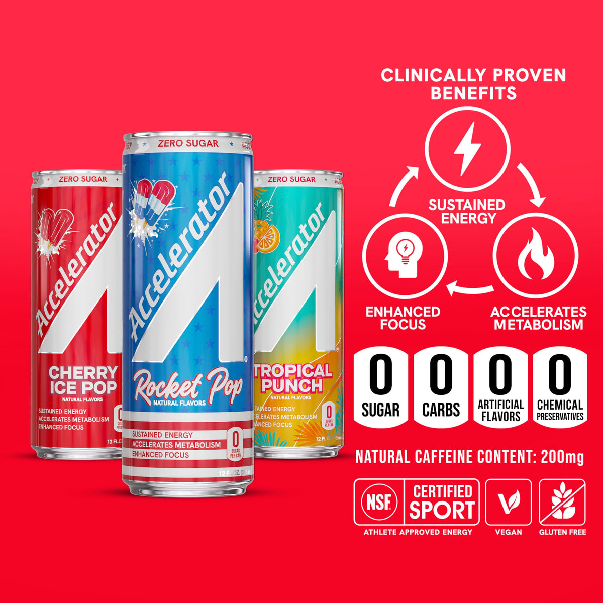 Accelerator Energy Drink Variety Pack | 12 x 12oz Zero Sugar, 200mg Natural Caffeine