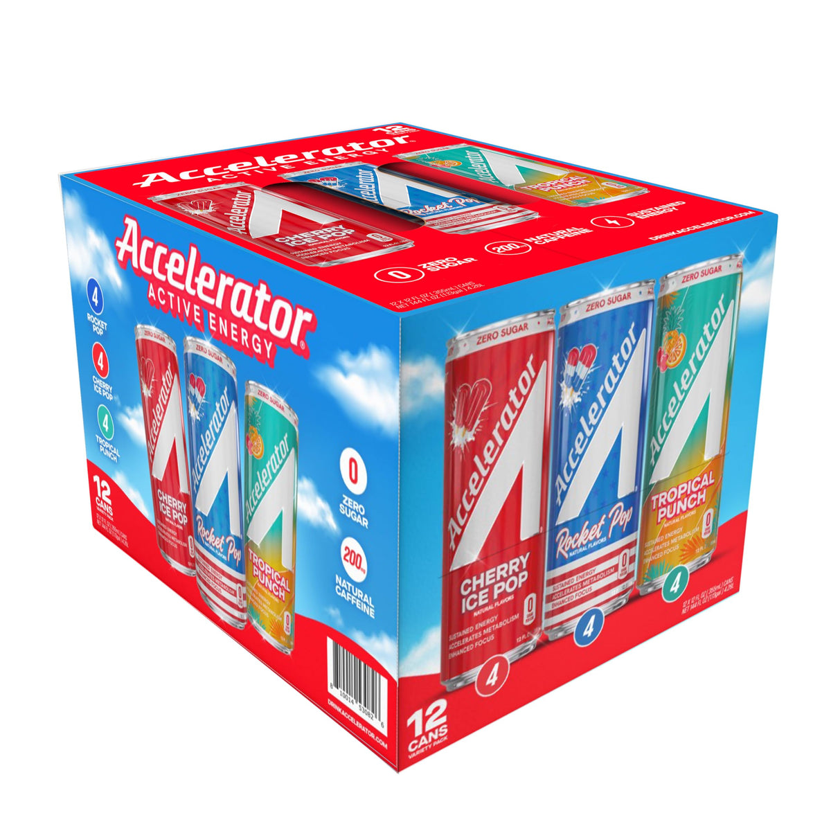 Accelerator Energy Drink Variety Pack | 12 x 12oz Zero Sugar, 200mg Natural Caffeine