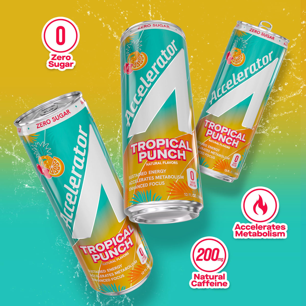 Accelerator Energy Drink Tropical Punch – Zero Sugar, 12oz Can (12 Pack) – 200mg Natural Caffeine