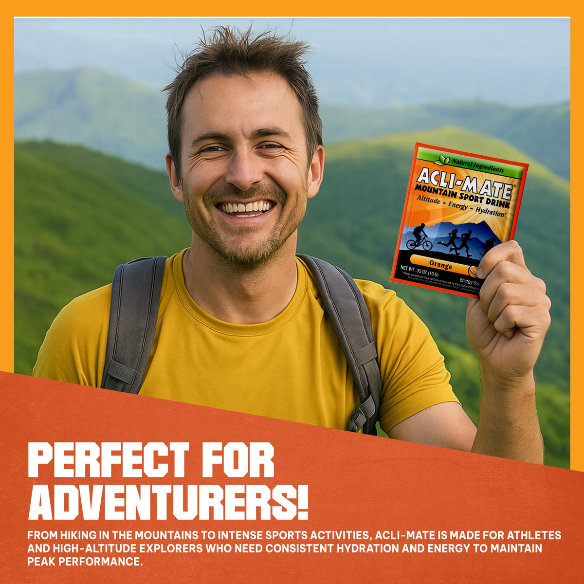 Acli-Mate Mountain Sport Drink Mix | High Altitude Electrolyte Powder Packets (30 Ct, Orange)