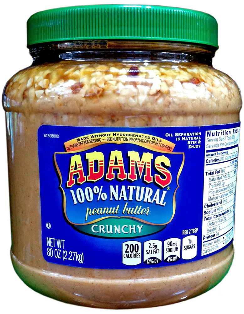 ADAMS 100% Natural Crunchy Peanut Butter – 80oz Jar (Single)