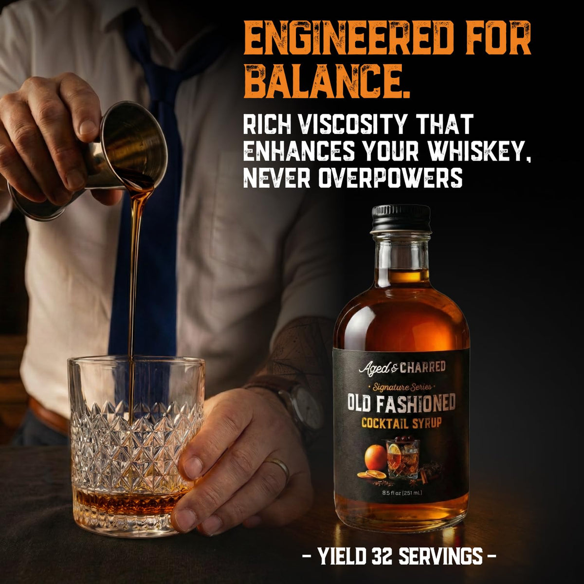 Aged & Charred Old Fashioned Mix Syrup – 32 Cocktails, Handcrafted Bitters & Citrus