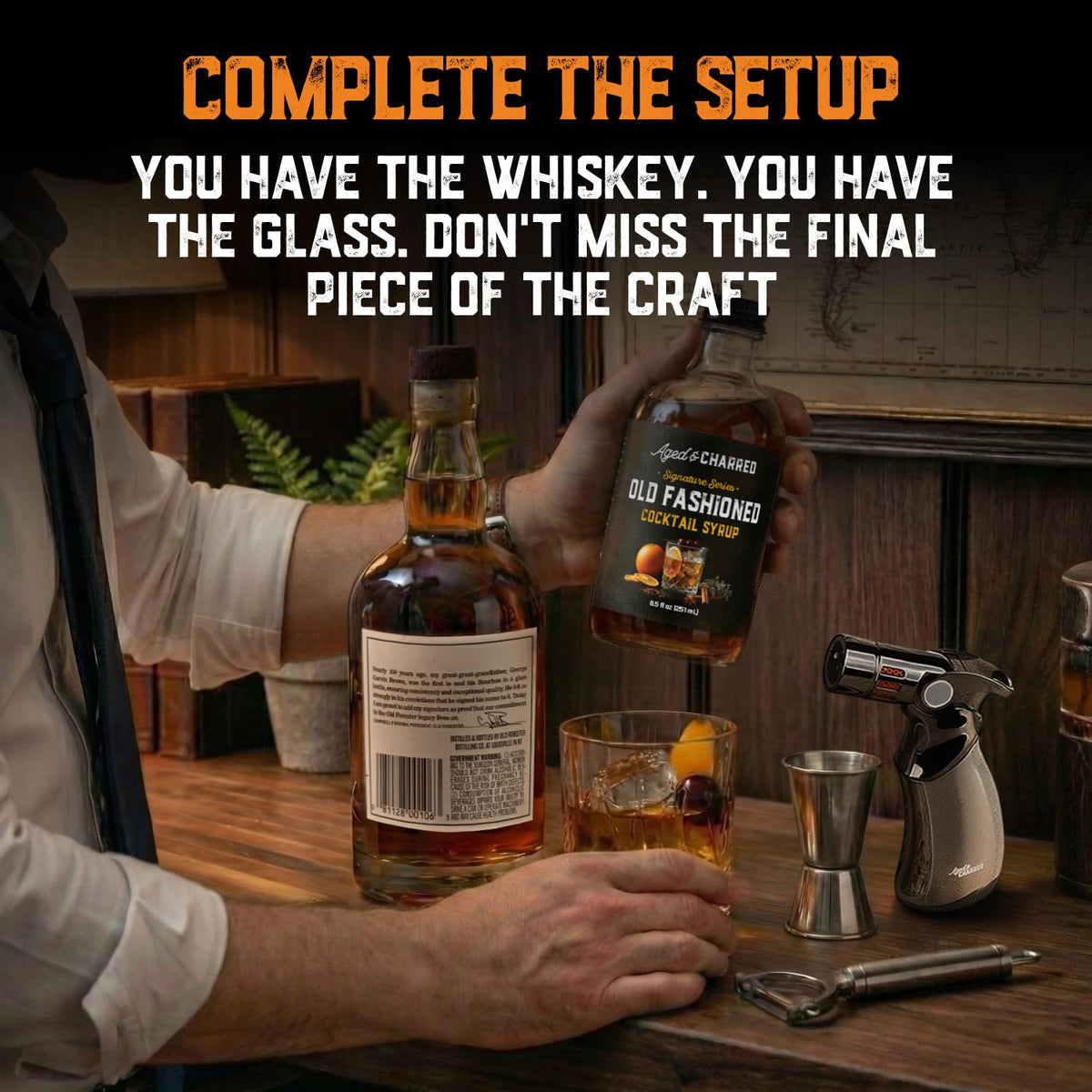 Aged & Charred Old Fashioned Mix Syrup – 32 Cocktails, Handcrafted Bitters & Citrus