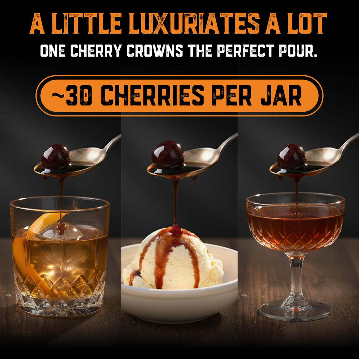Aged & Charred Cocktail Amarena Cherries in Syrup – 10oz Jar (30+ Cherries) | USA Made