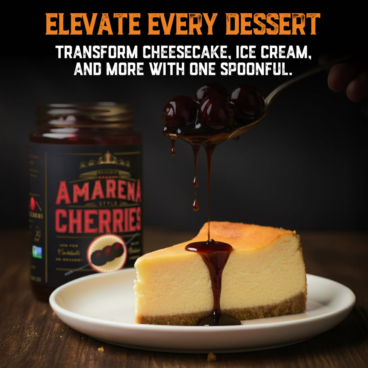 Aged & Charred Cocktail Amarena Cherries in Syrup – 10oz Jar (30+ Cherries) | USA Made