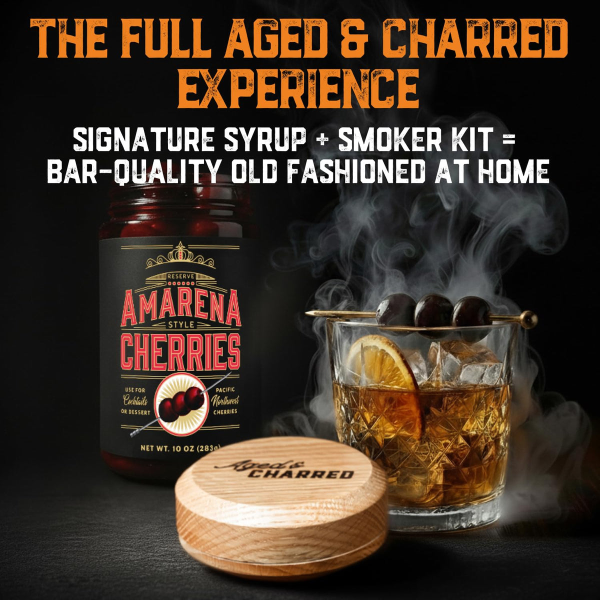 Aged & Charred Cocktail Amarena Cherries in Syrup – 10oz Jar (30+ Cherries) | USA Made