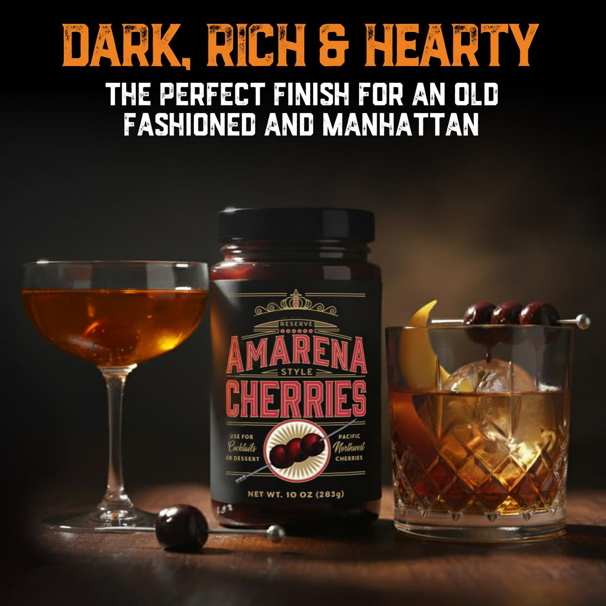 Aged & Charred Cocktail Amarena Cherries in Syrup – 10oz Jar (30+ Cherries) | USA Made