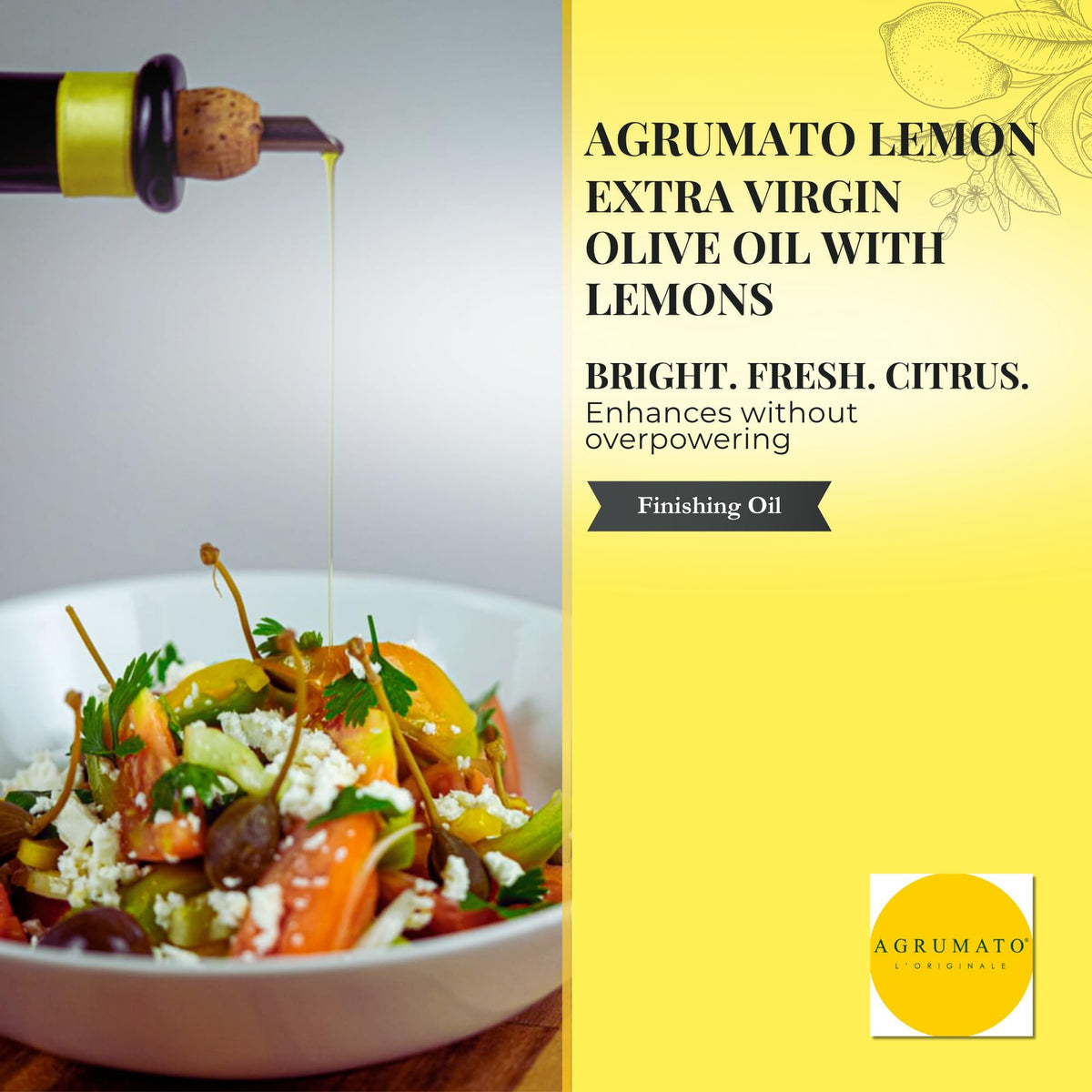 Agrumato Lemon Olive Oil - Cold Pressed Italian Extra Virgin with Fresh Citrus Peel, 16.9 Fl Oz