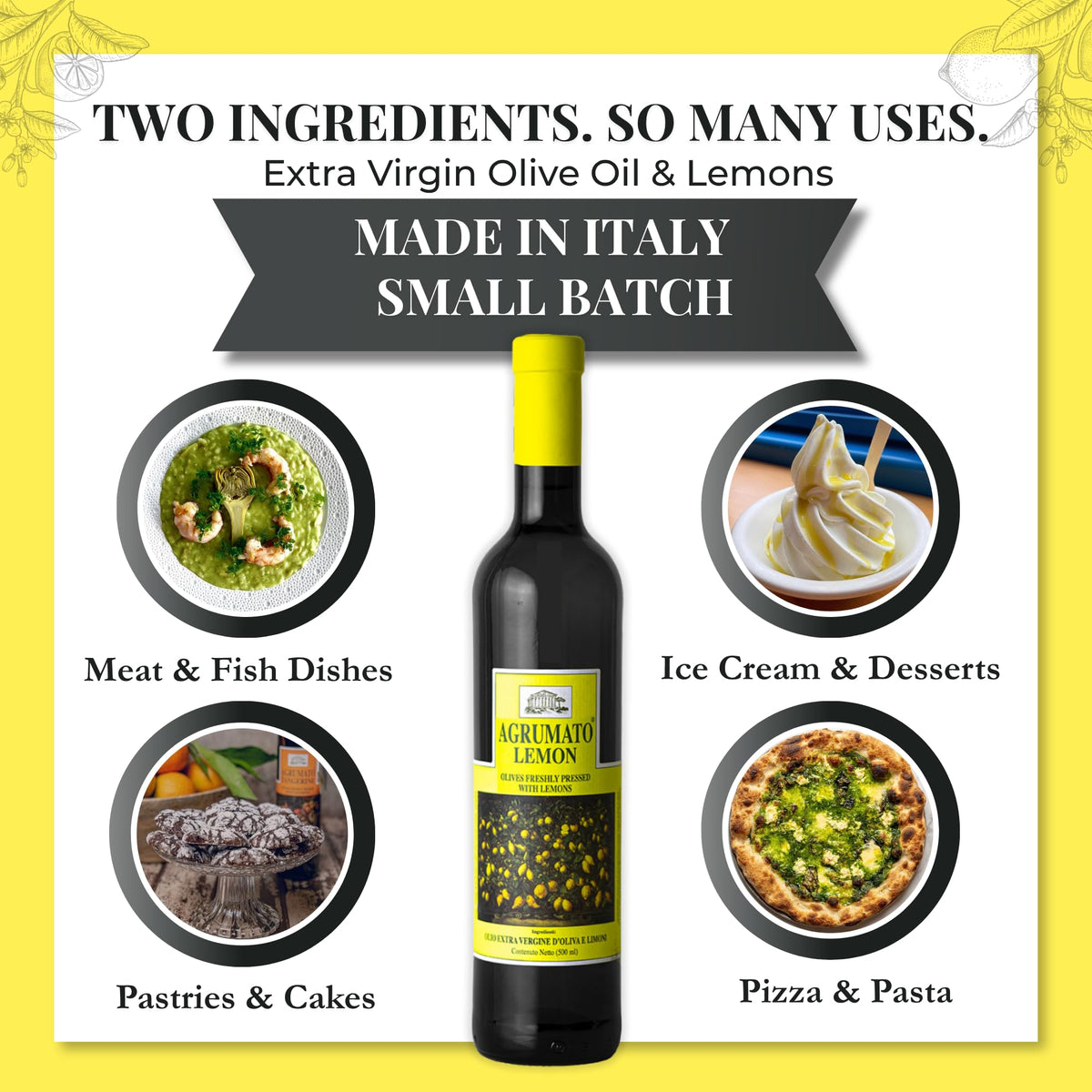 Agrumato Lemon Olive Oil - Cold Pressed Italian Extra Virgin with Fresh Citrus Peel, 16.9 Fl Oz