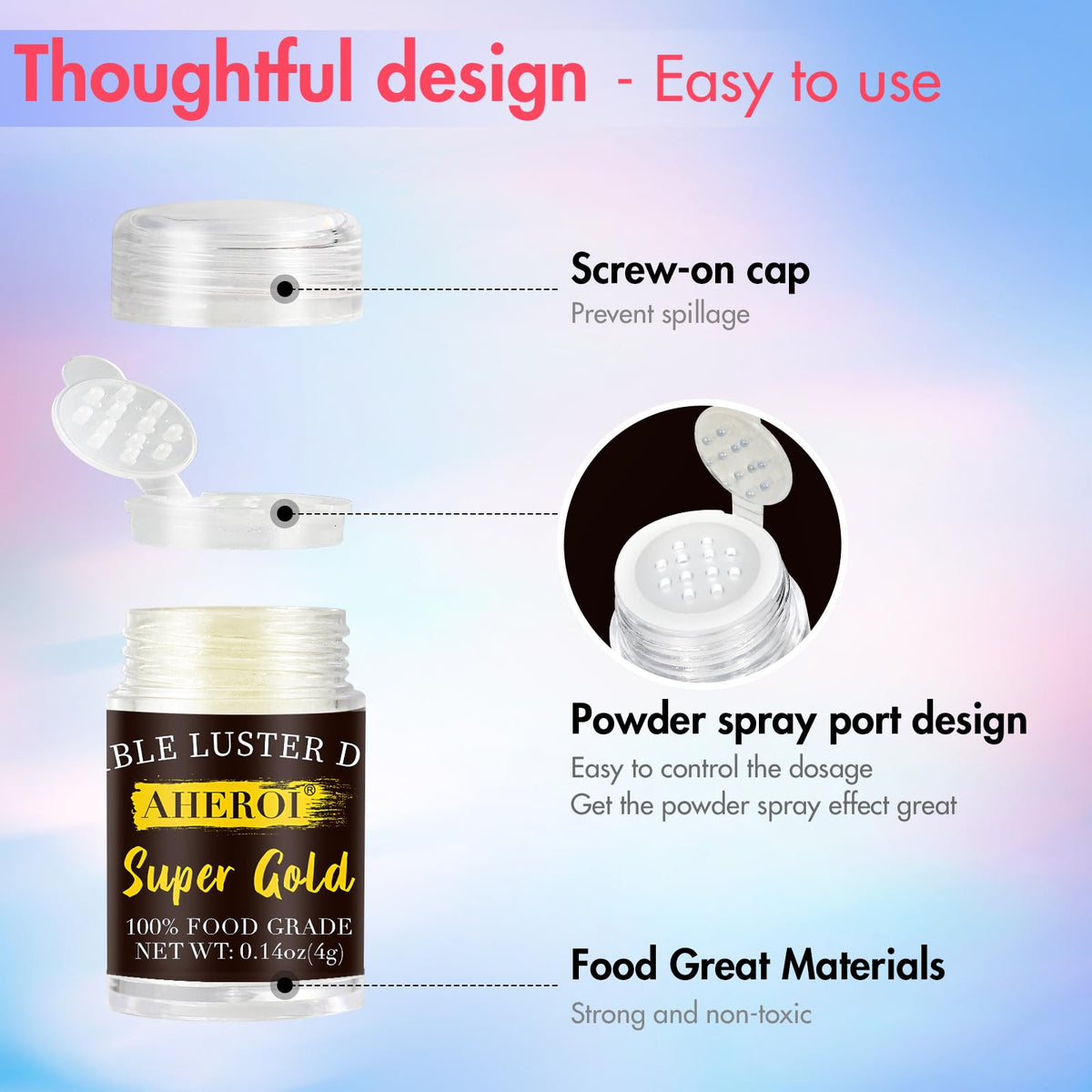 Aheroi Edible Glitter | 24-Color Luster Dust for Cakes, Drinks & Desserts
