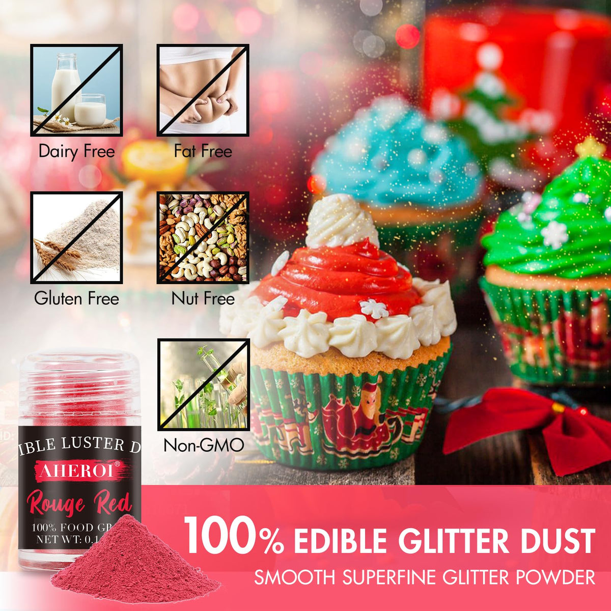 Aheroi Edible Glitter | 24-Color Luster Dust for Cakes, Drinks & Desserts