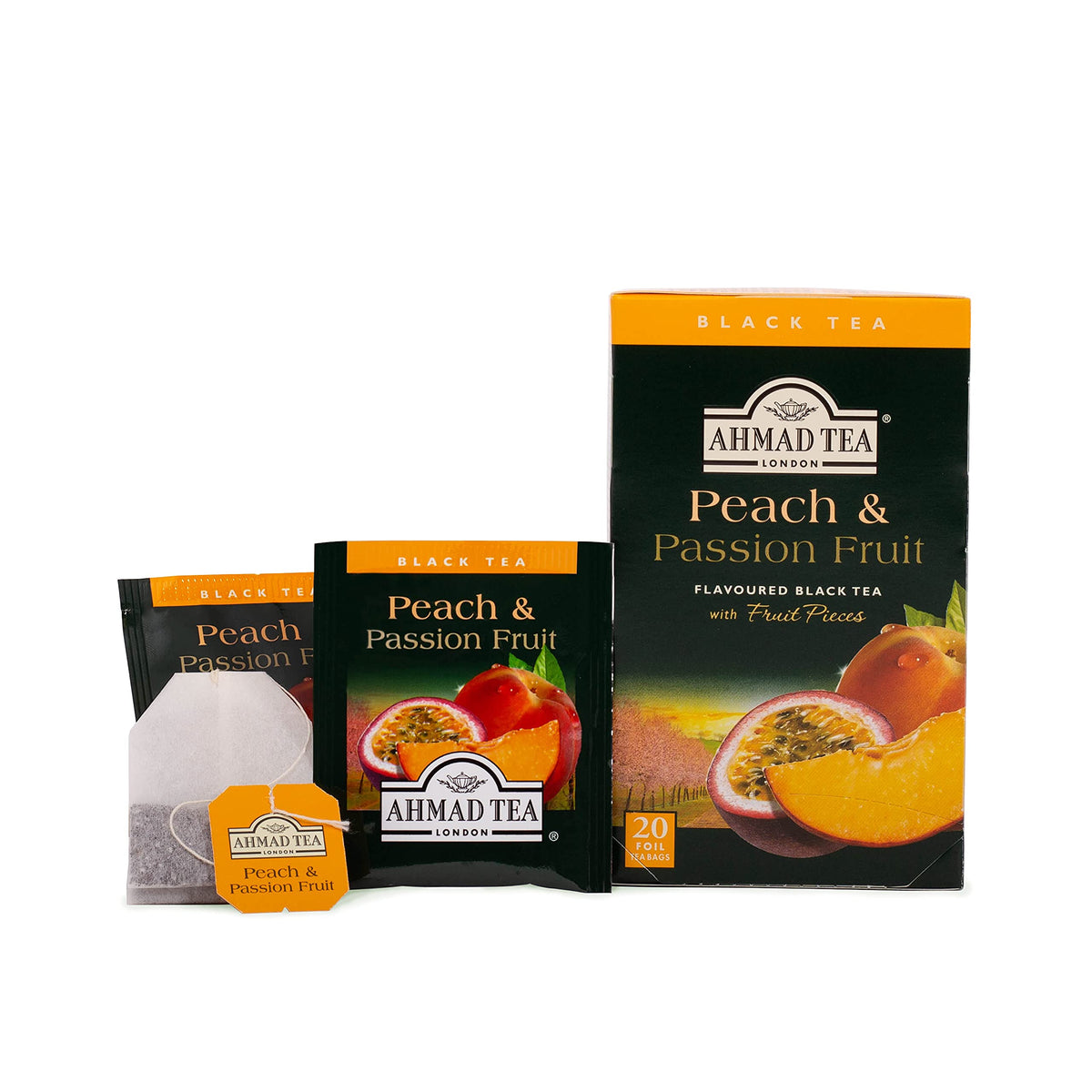 Ahmad Tea Black Tea, Peach & Passion Fruit Bags – 20 ct x6, Caffeinated & Sugar-Free