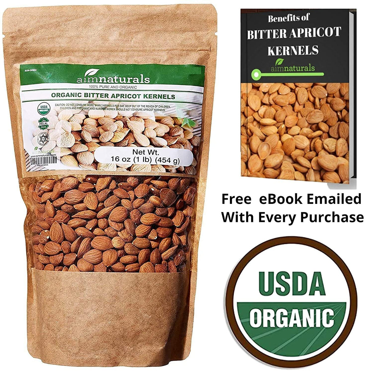 aimnaturals Bitter Apricot Kernels Organic Raw (1lb) – USDA Organic Certified, Product of Turkey