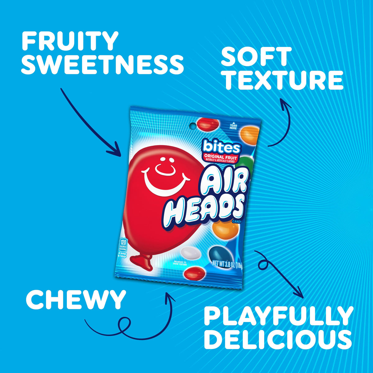 Airheads Candy Bites – 18-Pack, Individually Wrapped Chewy Candy, Assorted Fruit Flavors
