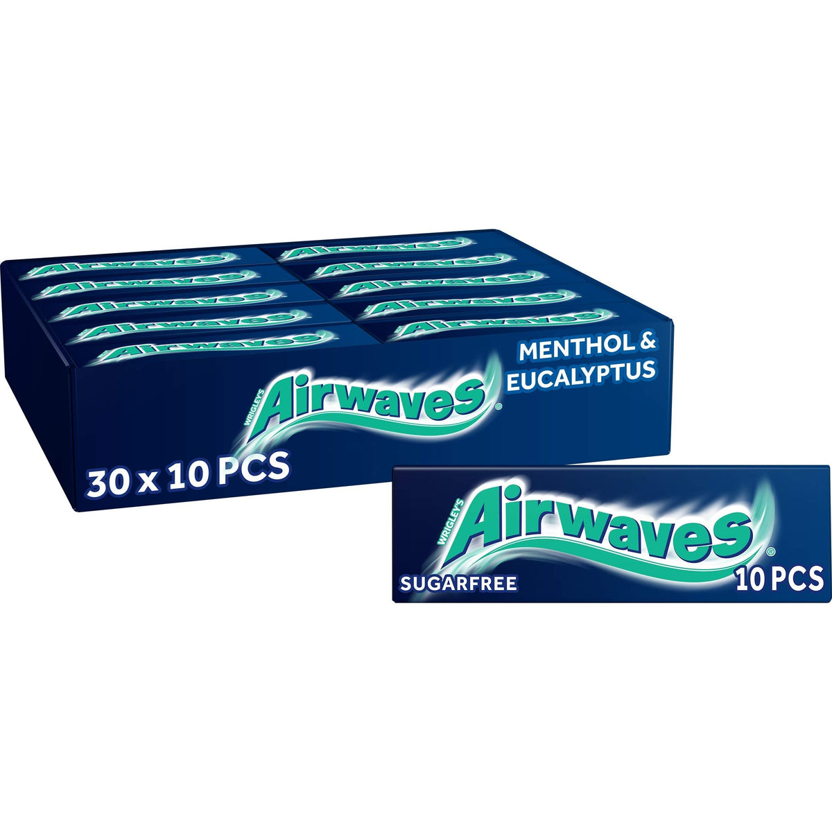 AirWaves Menthol & Eucalyptus Sugarfree Gum – 10 Sticks per Pack, Box of 30