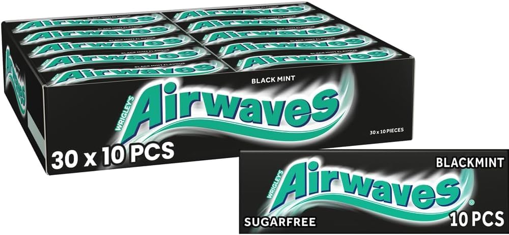 AirWaves Wrigley Black Mint Menthol Sugar Free Gum — 10 Pellets per Pack, Pack of 30