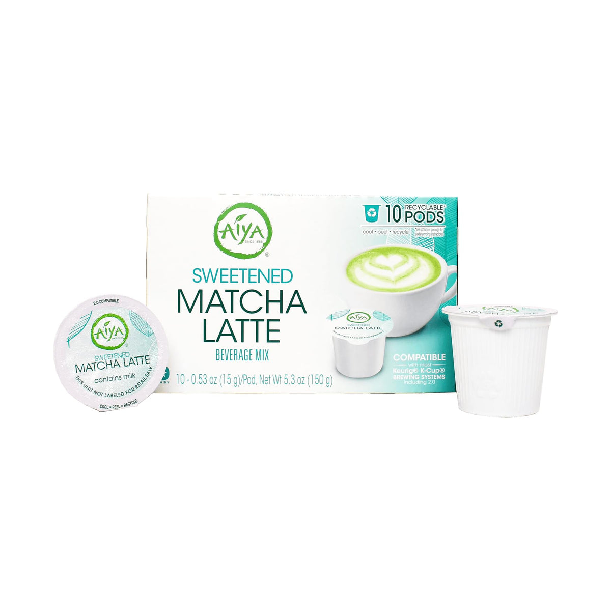 AIYA Creamy Matcha Latte Pods – Sweetened Vanilla, 10-Count, Single-Serve