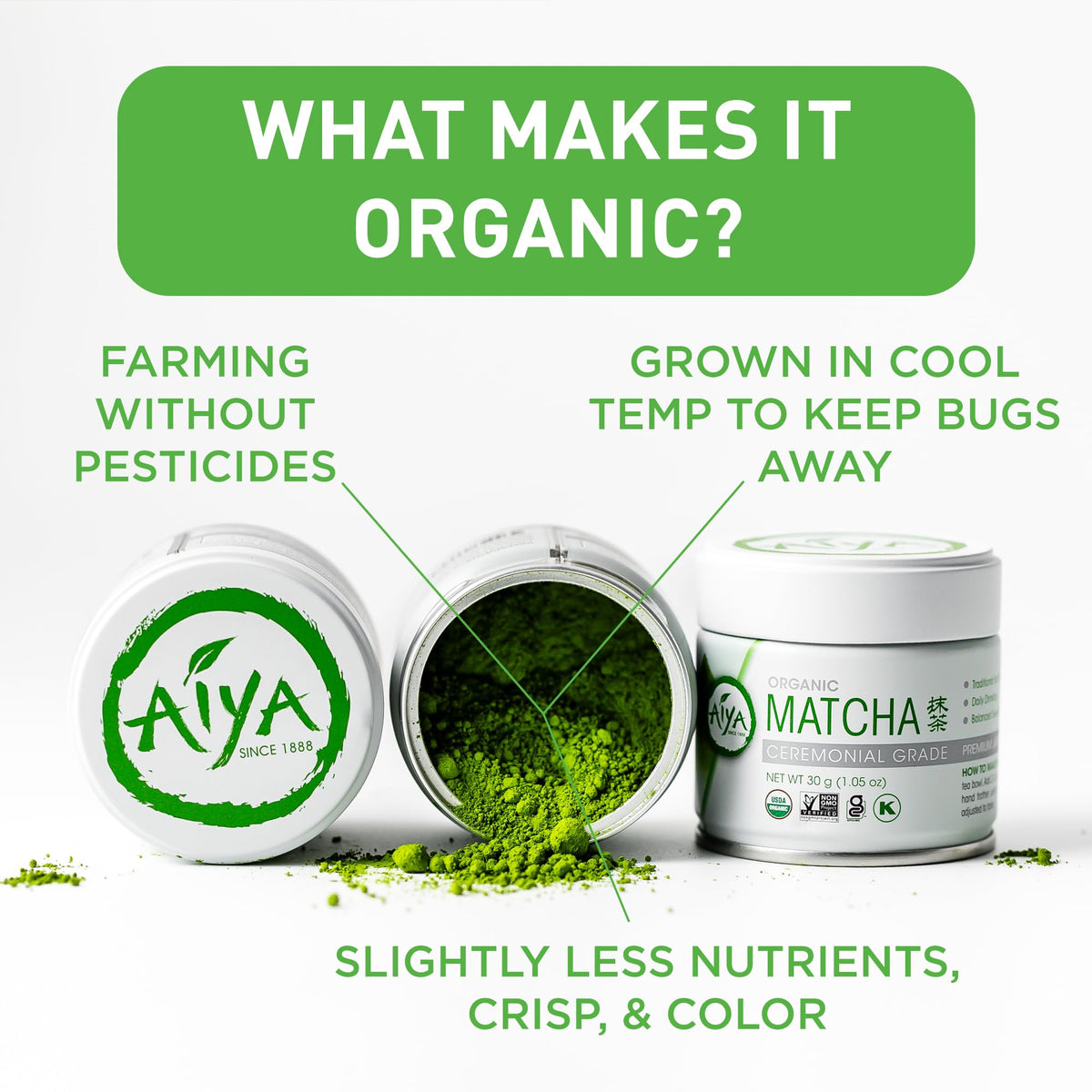 AIYA SINCE 1888 Organic Ceremonial Matcha Powder – Premium Jade-Green 30g Tin