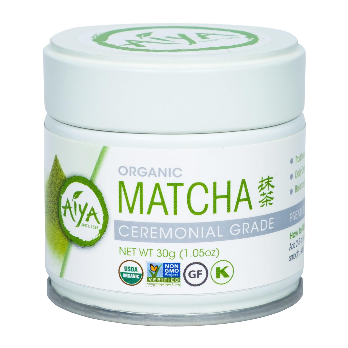 AIYA SINCE 1888 Organic Ceremonial Matcha Powder – Premium Jade-Green 30g Tin