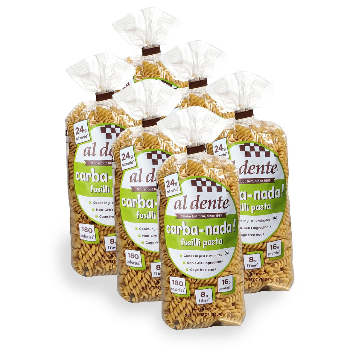 Al Dente Carba-Nada Fusilli — Low-Carb, High-Protein Pasta, Pack of 6 (12 oz Each)