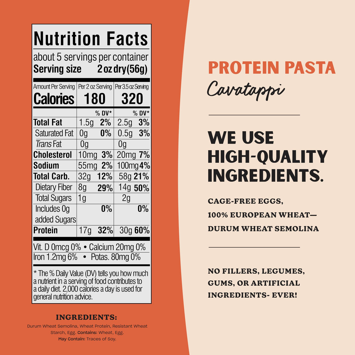 Al Dente Protein Pasta Cavatappi & Rigatoni – 30g Protein per 3.5oz Serving, Lower Carb, High Fiber – 4x10oz Bags