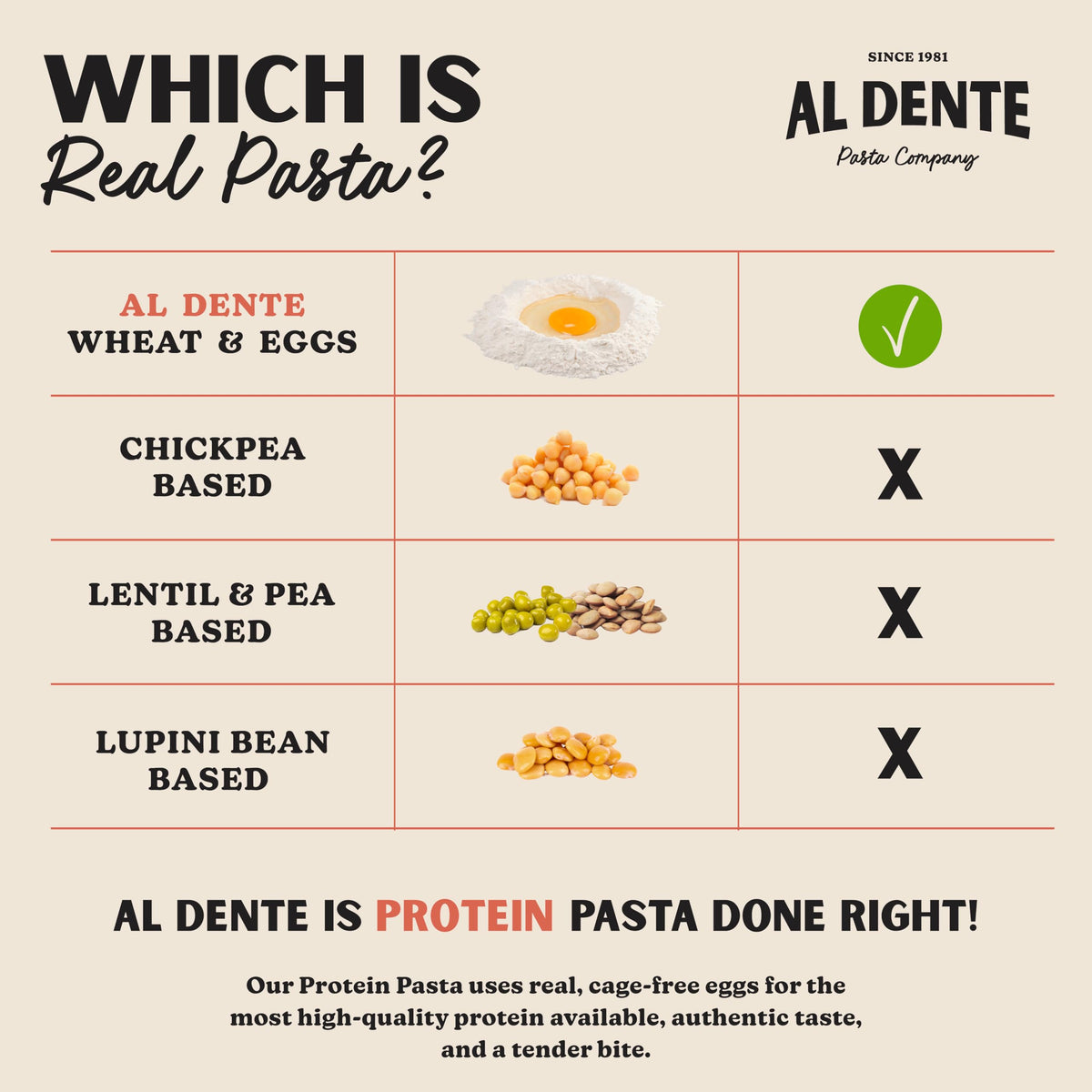 AL DENTE Protein Pasta Egg Fettuccine – 30g Protein per Serving, Lower Carb, Cage-Free Eggs & Semolina, 2 x 10oz