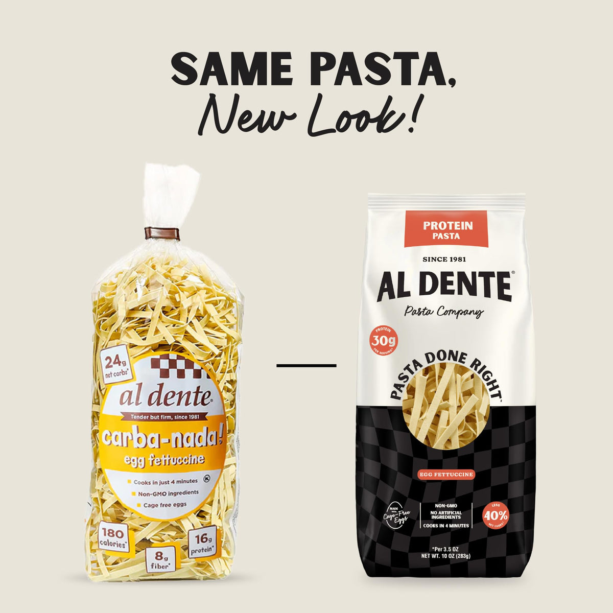 AL DENTE Protein Pasta Egg & Roasted Garlic Fettuccine – 30g Protein, 3.5 oz Serving, Lower Carb, Cage-Free Eggs & Semolina (Pack of 2, 10 oz Bags)