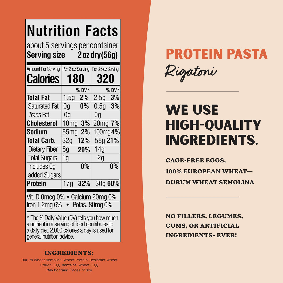 Al Dente Protein Pasta Rigatoni – 30g Protein per 3.5 oz Serving, Lower Carb, High Fiber | 10oz Bags (Pack of 4)