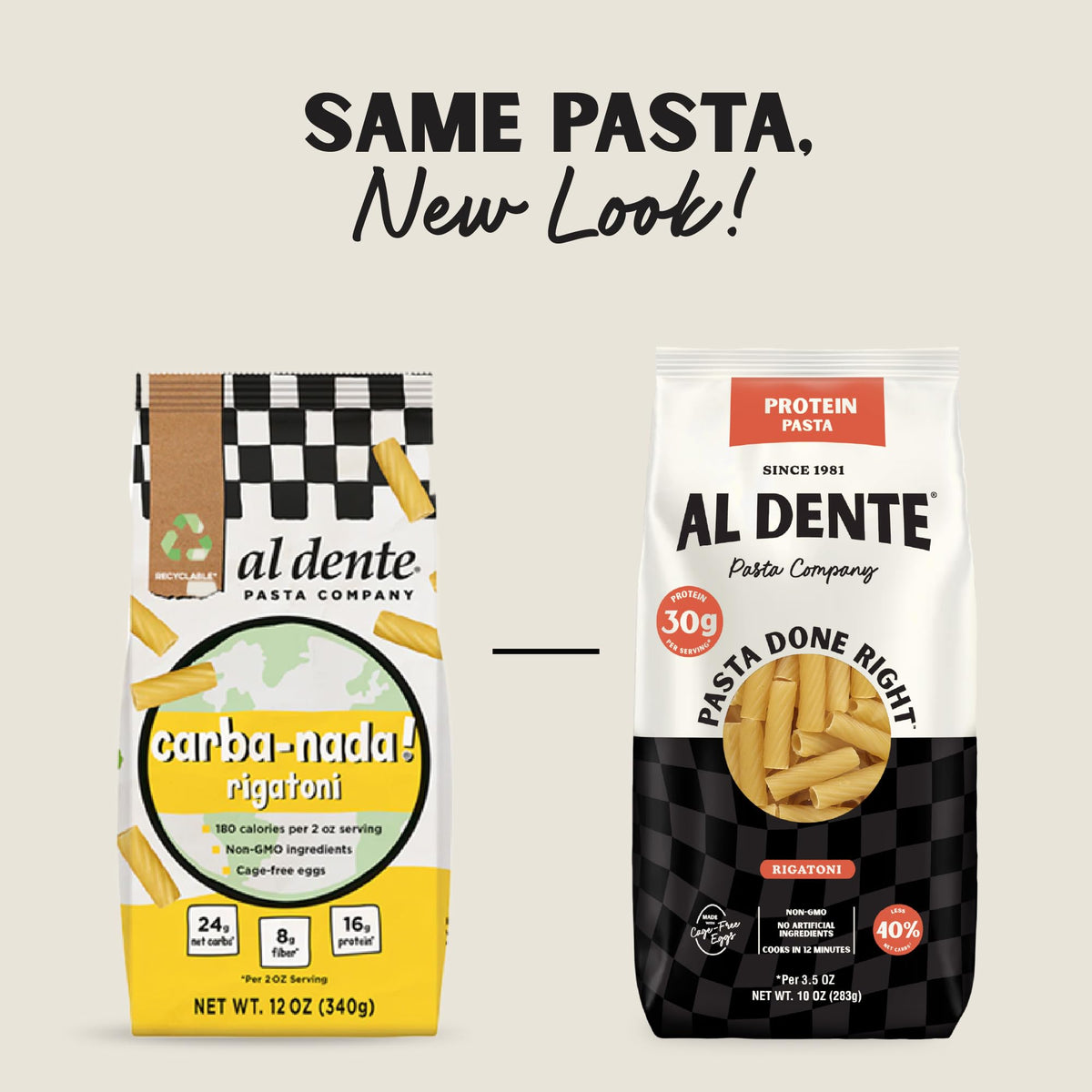 Al Dente Protein Pasta Cavatappi & Rigatoni – 30g Protein per 3.5oz Serving, Lower Carb, High Fiber – 4x10oz Bags