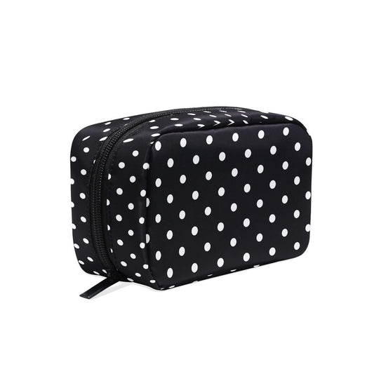 ALAZA Makeup Bag Cosmetic Bags for Women Small Zipper Pouch Travel Black Polka Dots Cosmetic Organizer Case Portable For Purse