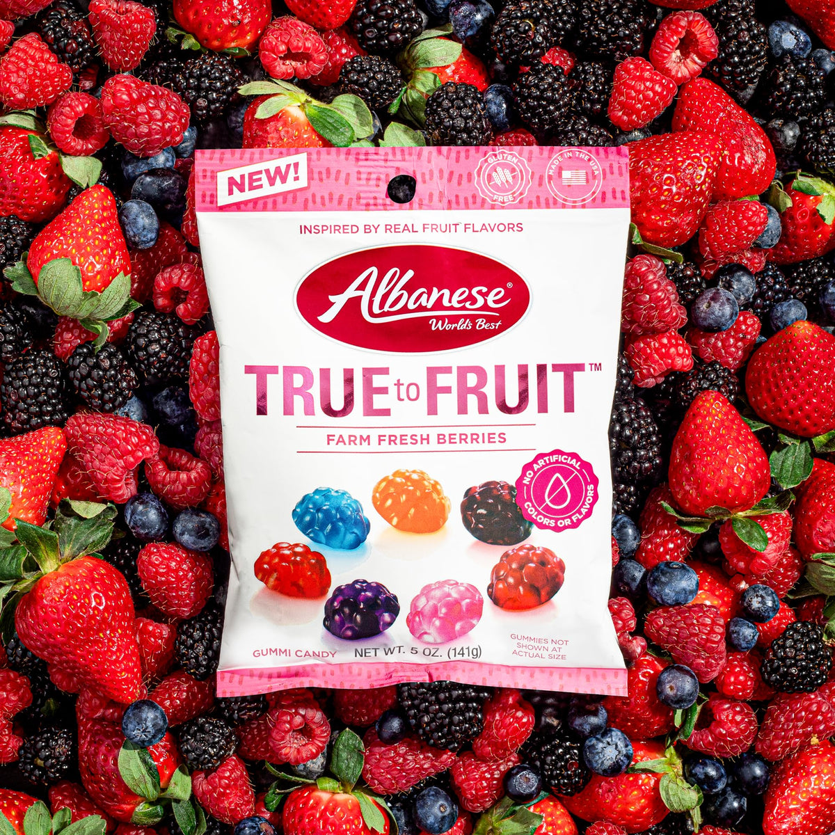 Albanese World’s Best True-to-Fruit Farm Fresh Berries – 6x7.75oz Gummy Bags | 7 Natural Flavors