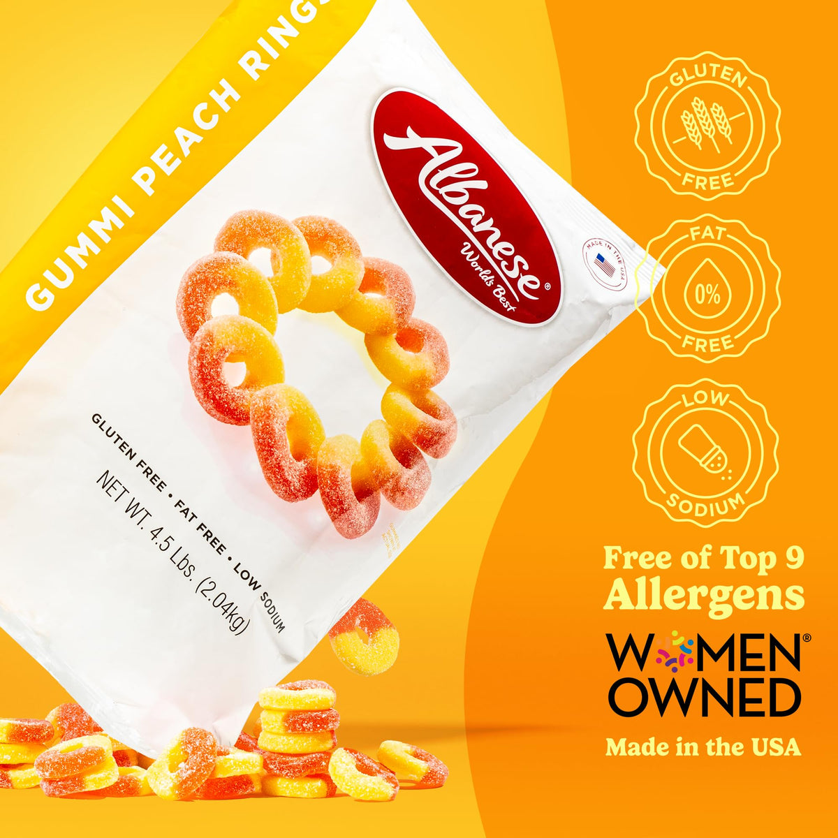 Albanese Gummi Peach Rings - 4.5 lb Bag | Bold Peach Flavor & Soft Chew
