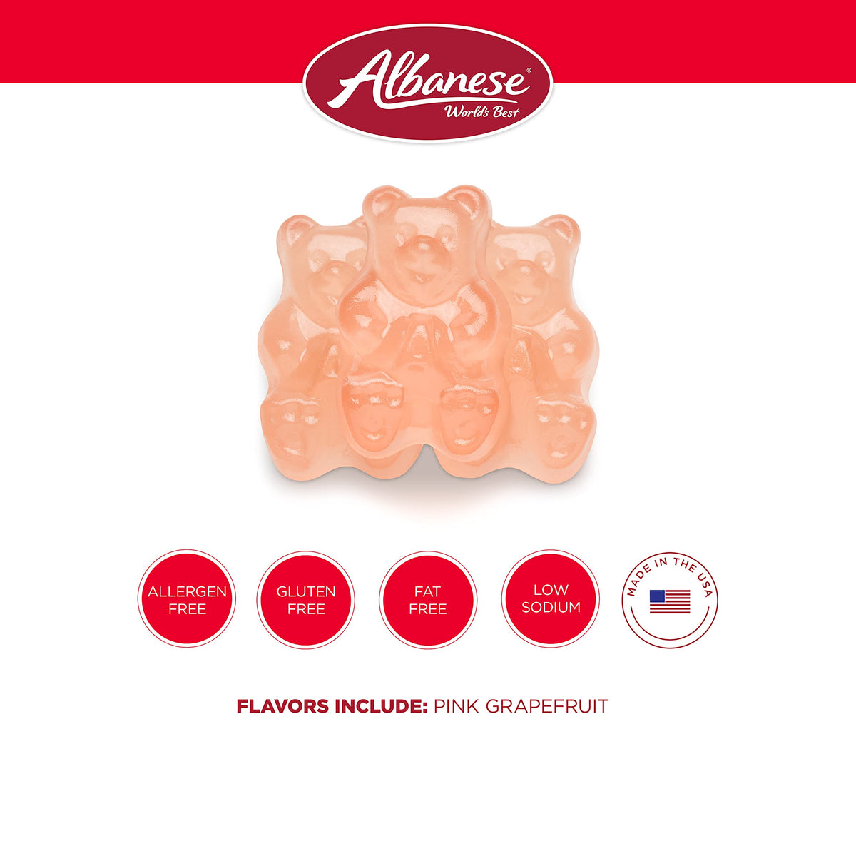 Albanese Pink Grapefruit Gummi Bears – 5 lb Bulk Bag | World's Best Gummies