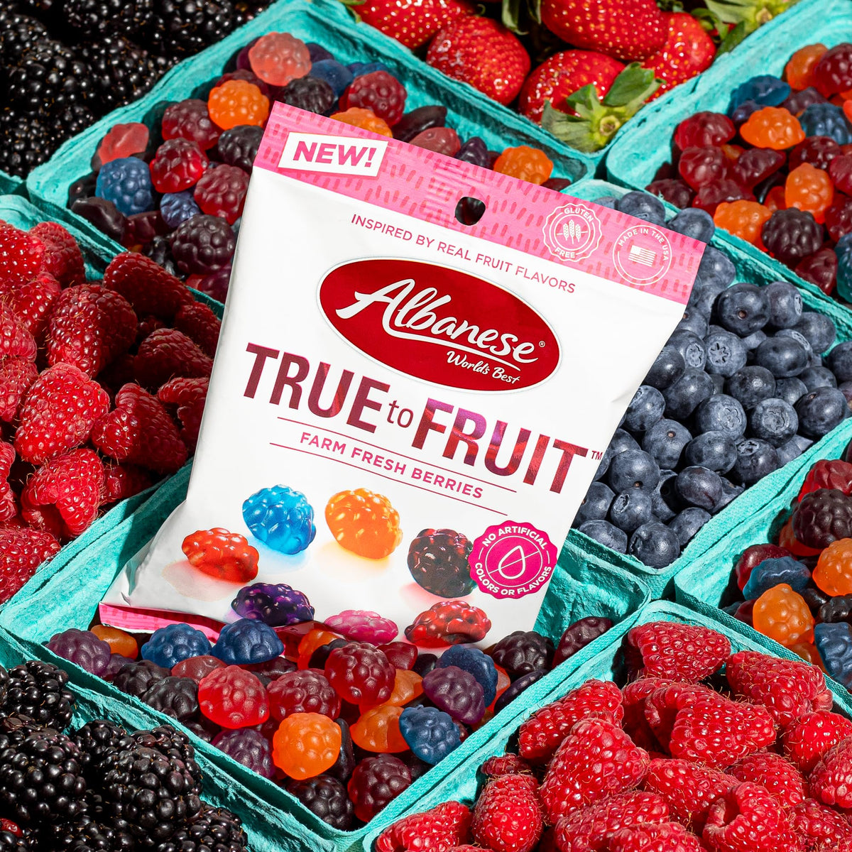 Albanese World’s Best True-to-Fruit Farm Fresh Berries – 6x7.75oz Gummy Bags | 7 Natural Flavors