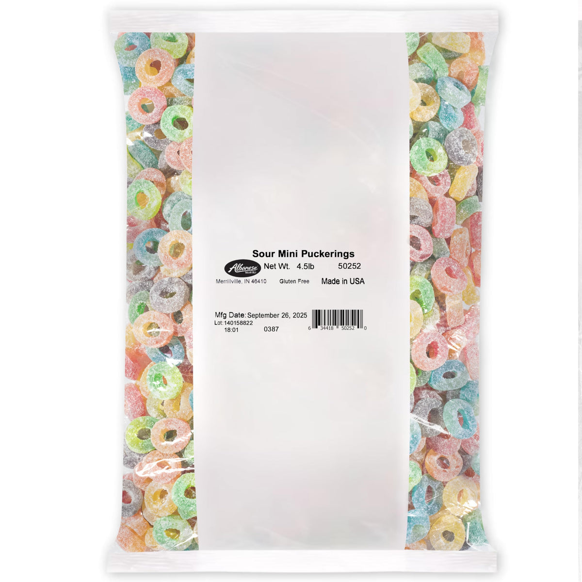 Albanese World's Best Sour Mini PuckeRings – 4.5 lb Gummi Candy, 6 Flavors, Gluten Free & Fat Free