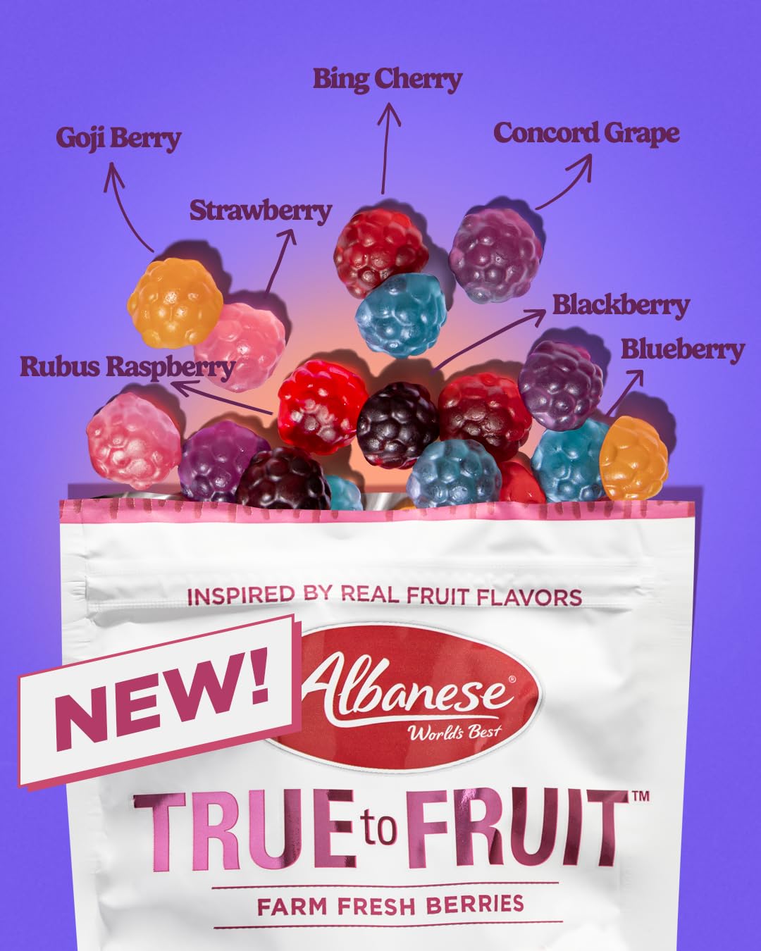 Albanese World’s Best True-to-Fruit Farm Fresh Berries – 6x7.75oz Gummy Bags | 7 Natural Flavors