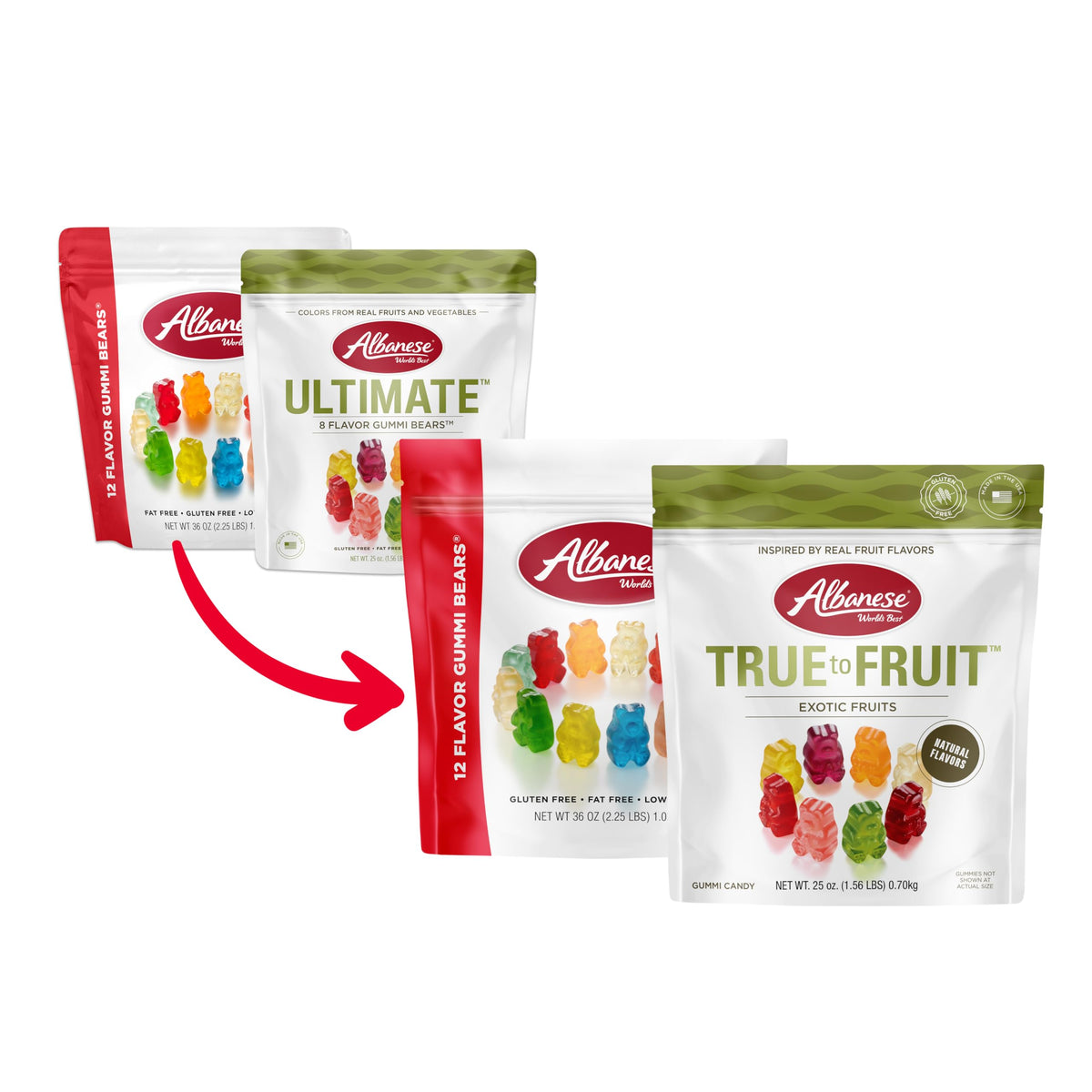 Albanese World's Best Family Share Pack: 12 Flavor Gummi Bears & Exotic Fruits Gummies