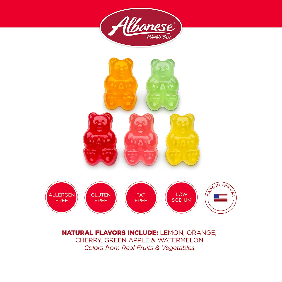 Albanese World's Best 5 Natural Flavor Gummi Bears – 5 lb Bag | Gluten Free & Dairy Free