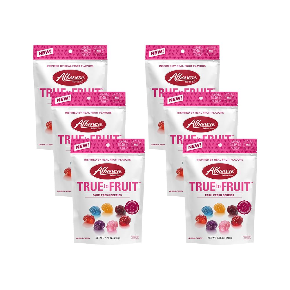 Albanese World’s Best True-to-Fruit Farm Fresh Berries – 6x7.75oz Gummy Bags | 7 Natural Flavors