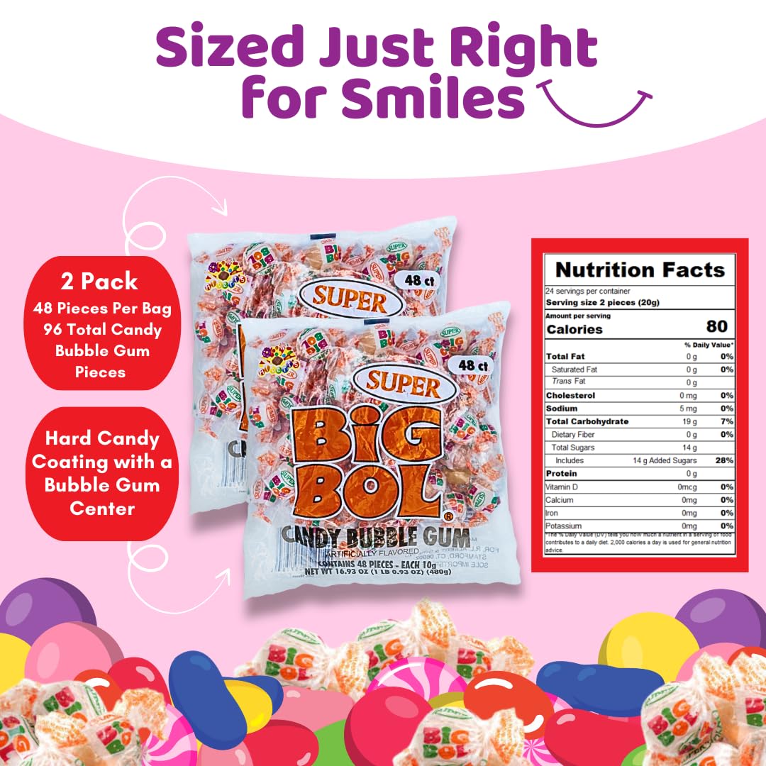 Albert's Candy Super BIG BOL Bubble Gum – 10g Pieces, 48 count (2-Pack)