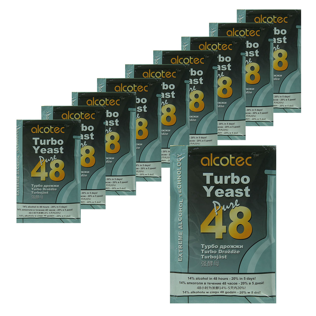 Alcotec 48 Hour Turbo Yeast — Fast, High-Performance Dry Yeast for Wine & Brew (Pack of 10)