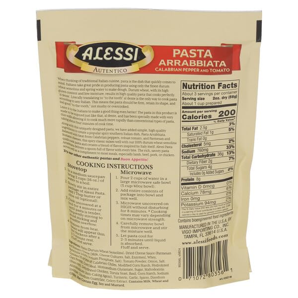 Alessi 4 Minute Pasta Arrabbiata – One-Pot Quick Meals, Stovetop or Microwave (Pack of 6)