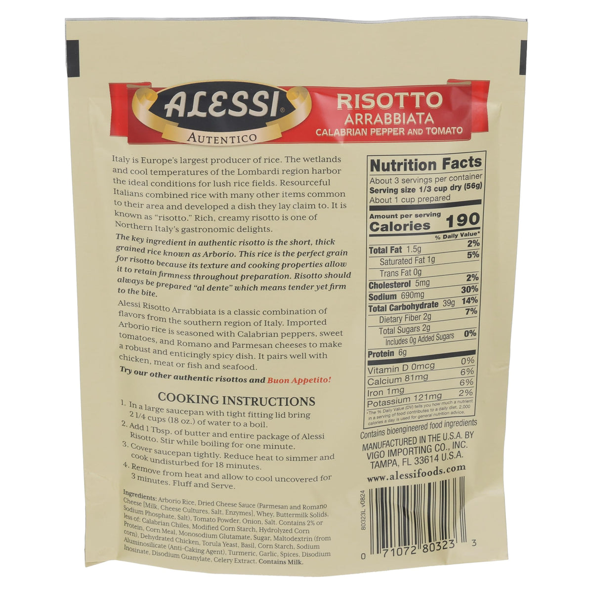 Alessi Autentico Premium Arrabbiata Risotto — Italian Arborio Rice, 6.5 oz (Pack of 6)