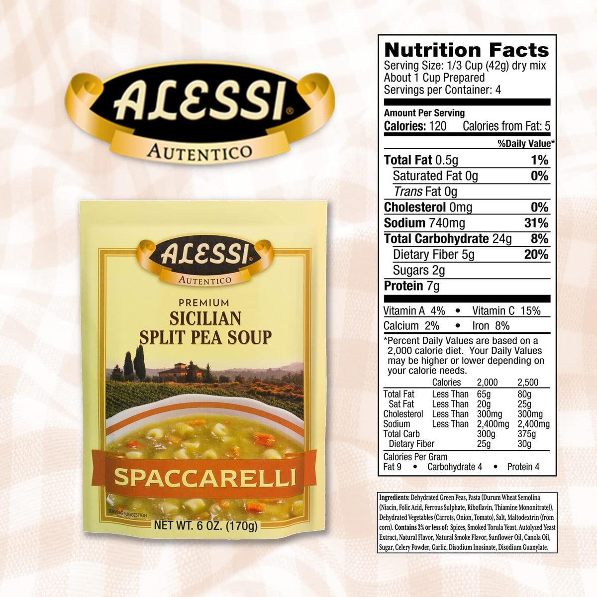 Alessi Autentico Premium Sicilian Split Pea Soup Mix – 6oz Pack of 6